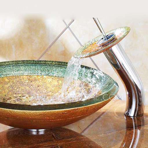 Designed Round Glass Basin Sinks Dark Yellow Single Bowl With Faucet