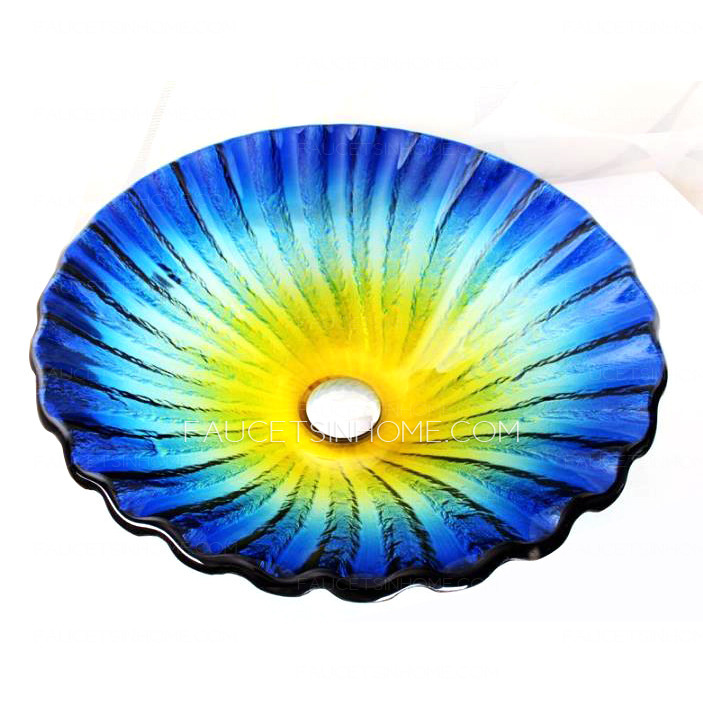 Blue And Yellow Glass Vessel Sinks Single Bowl Mediterranean Style