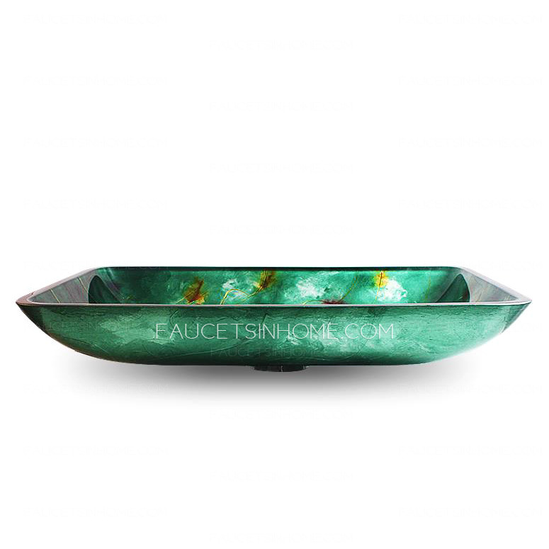 Dark Green Rectangle Glass Sinks Single Handle With Faucet