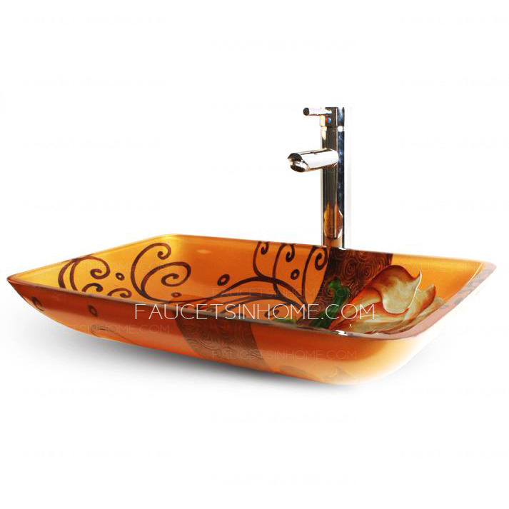 Orange Rectangle Glass Vessel Sinks Single Bowl 