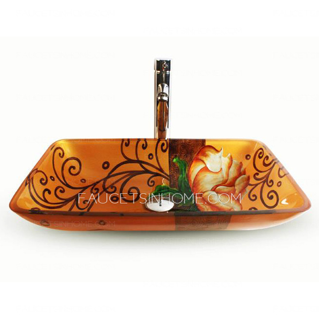 Orange Rectangle Glass Vessel Sinks Single Bowl 