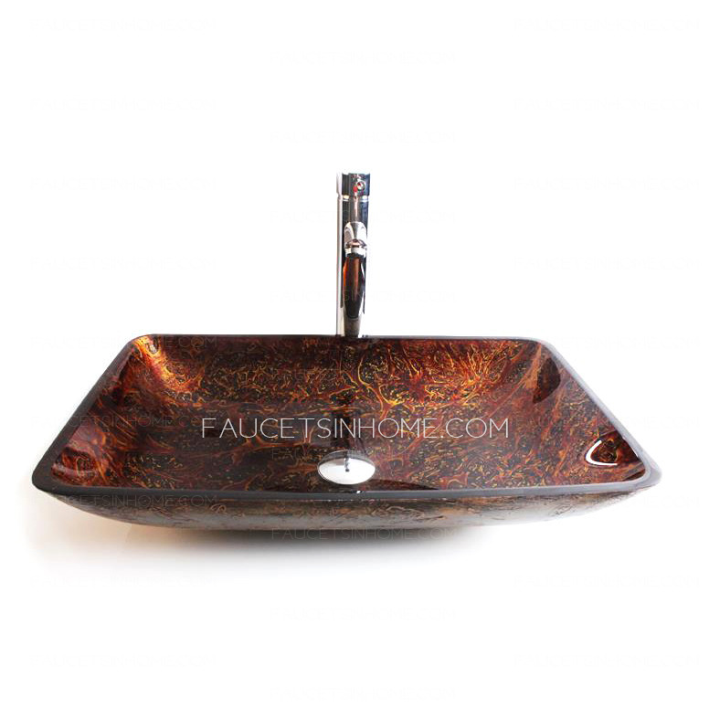 Dark Brown Glass Vessel Sinks Single Bowl Designed Style