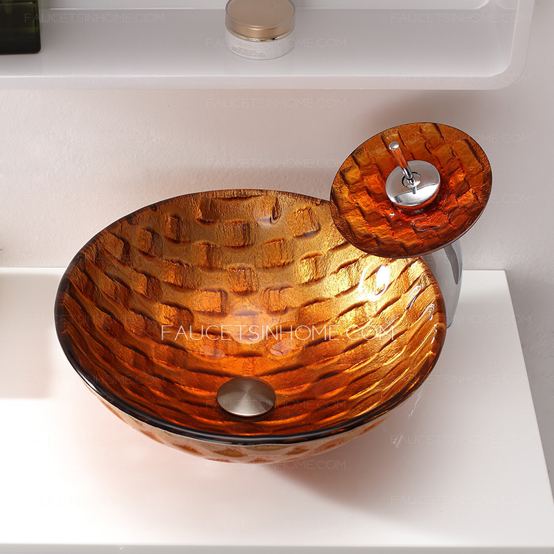 Orange Round Bathroom Sinks Designer Single Bowl With Faucet