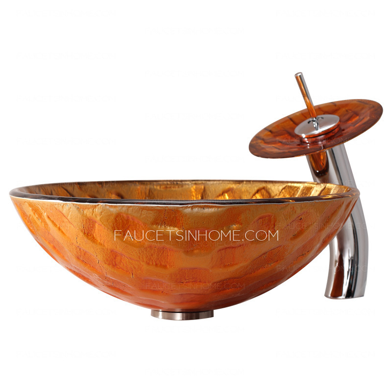 Orange Round Bathroom Sinks Designer Single Bowl With Faucet