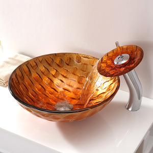 Orange Round Bathroom Sinks Designer Single Bowl With Faucet