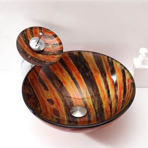 Brown And Orange Striped Round Sinks Single Bowl With Faucet