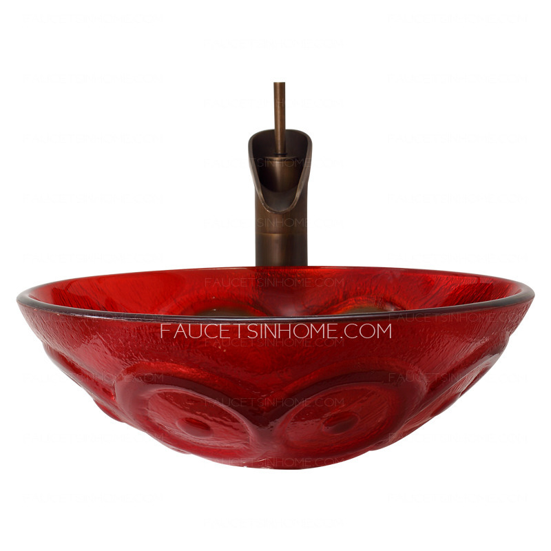 Artistic Red Round Glass Vessel Sinks Single Bowl Circle Pattern