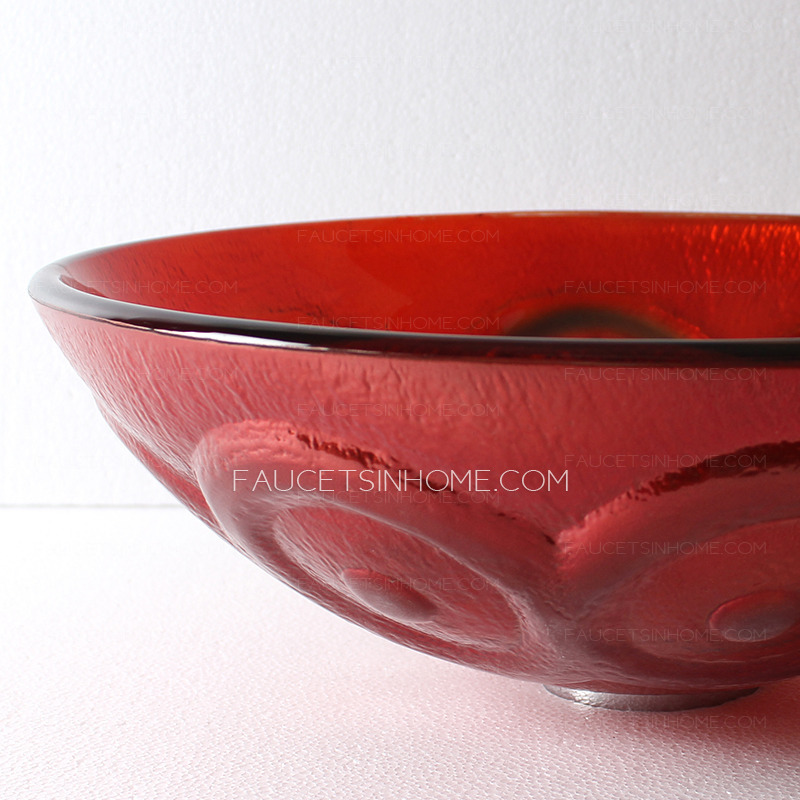 Artistic Red Round Glass Vessel Sinks Single Bowl Circle Pattern