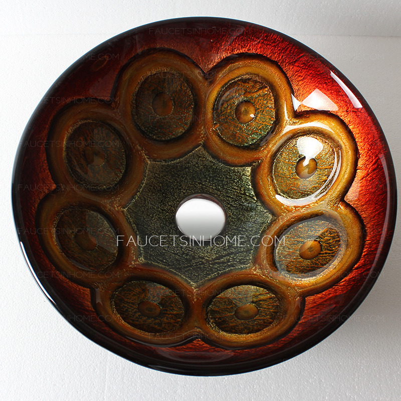 Antique Red Round Glass Vessel Sinks Single Bowl Circle Pattern