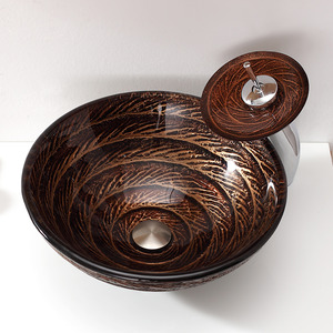 Brown Glass Round Vessel Sinks Swirl Single Bowl With Faucet