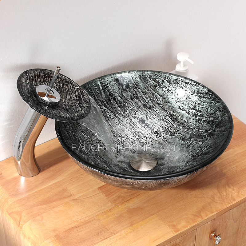 Silver Gray Round Glass Vessel Sinks Single Bowl With Faucet