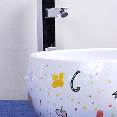 White Porcelain Bath Sinks Candy Pattern Single Bowl Beautiful