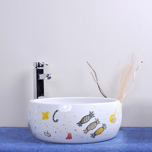 White Porcelain Bath Sinks Candy Pattern Single Bowl Beautiful
