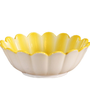 Yellow Ceramic Flower Shape Bathroom Sinks Single Bowl