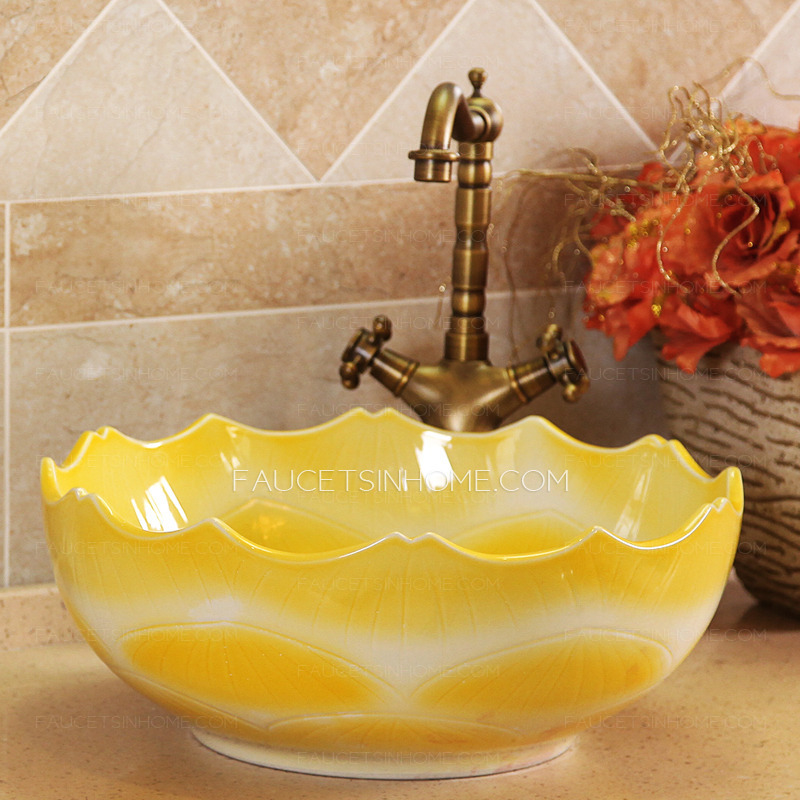 Yellow Round Porcelain Bath Basins Wave Shape Single Bowl