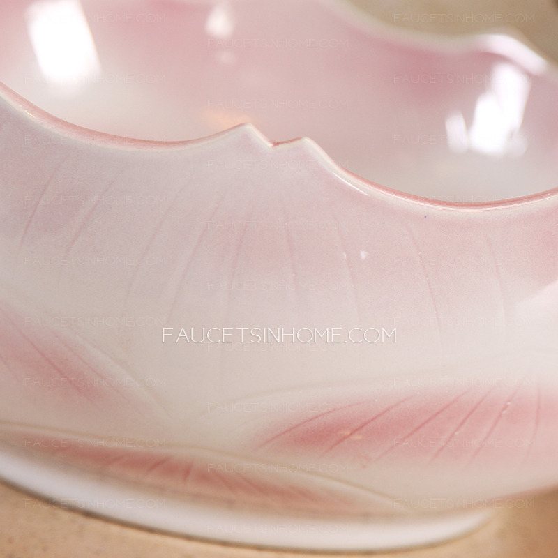 Pink Ceramic Round Vessel Sinks Wave Shape Single Bowl