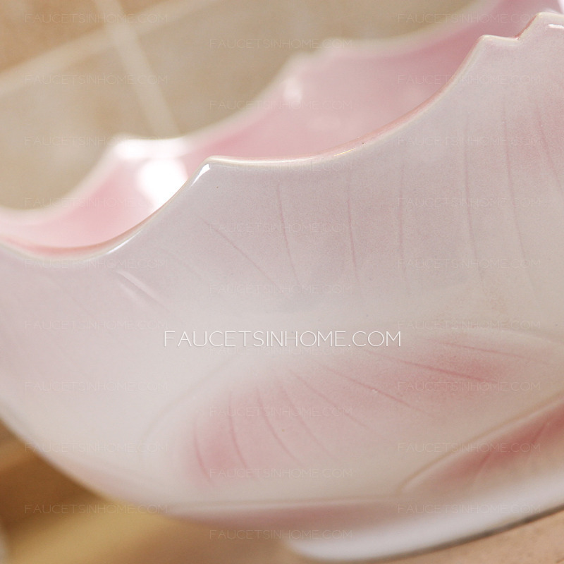 Pink Ceramic Round Vessel Sinks Wave Shape Single Bowl