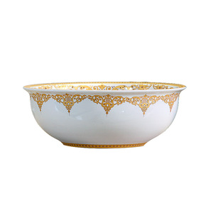 Golden And White Ceramic Round Bath Sinks Single Bowl Antique