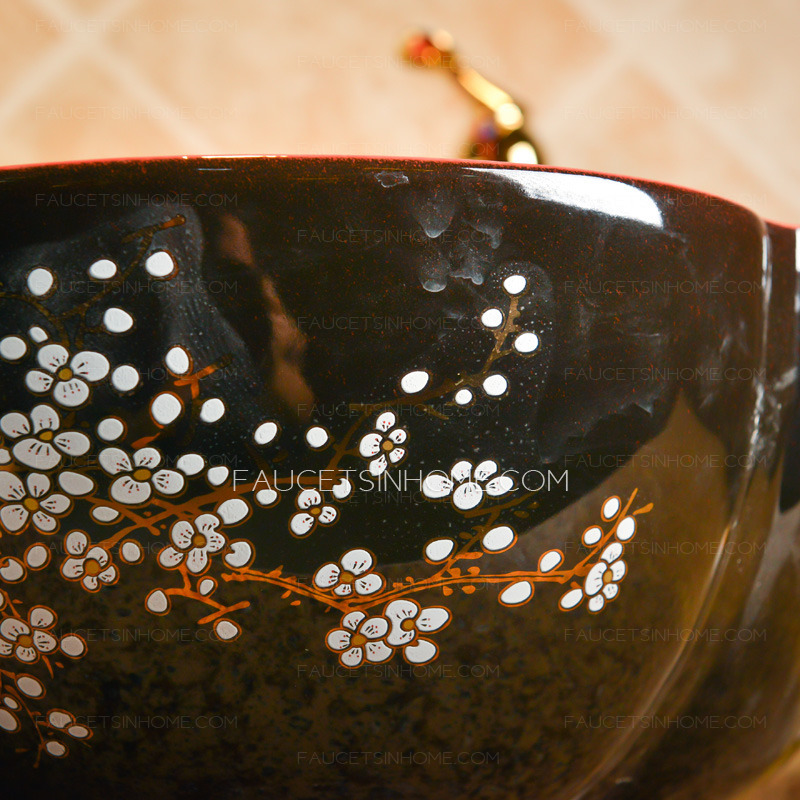 Black And Red Round Ceramic Sinks Flower Shape Single Bowl