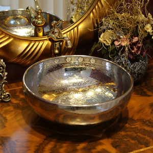 Silver Round Porcelain Vessel Sinks Pattern Single Bowl