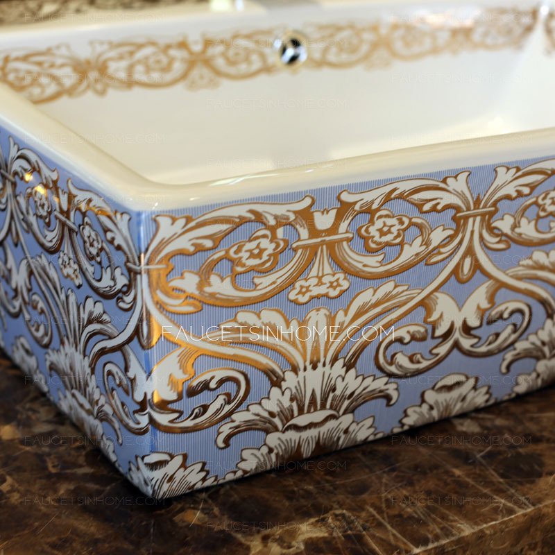 Light Blue Rectangle Porcelain Bath Sinks Single Bowl With Faucet