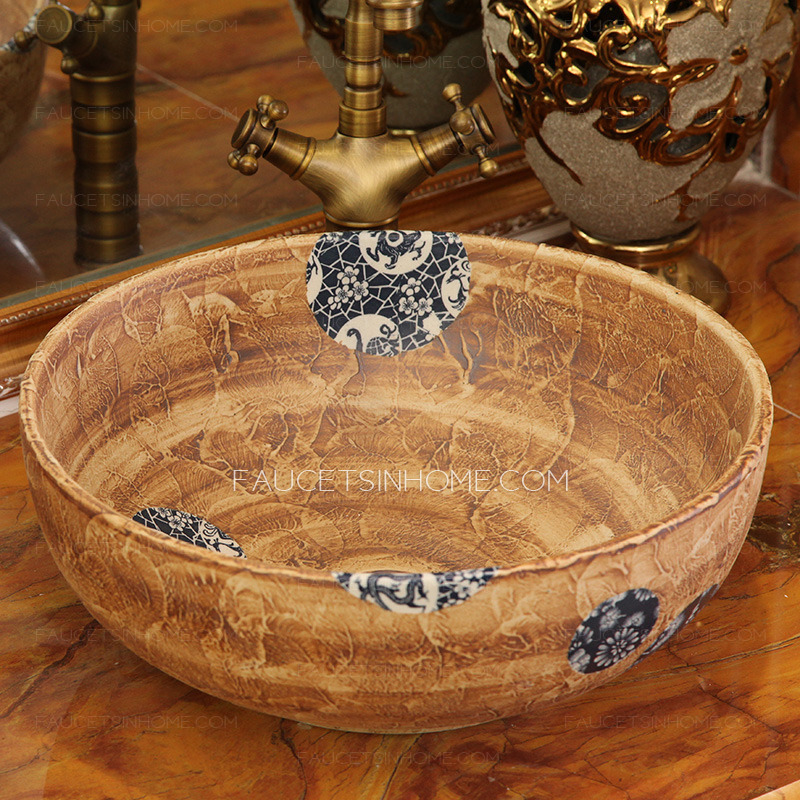 Burlywood Patch Pattern Round Ceramic Basins Single Bowl