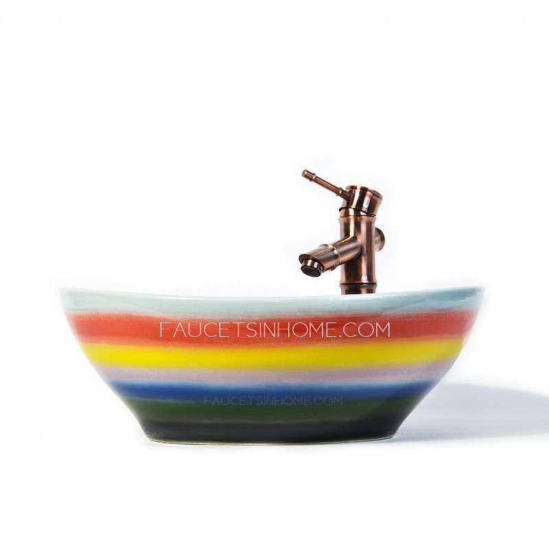 Rainbow Porcelain Bathroom Vessel Sinks Single Bowl