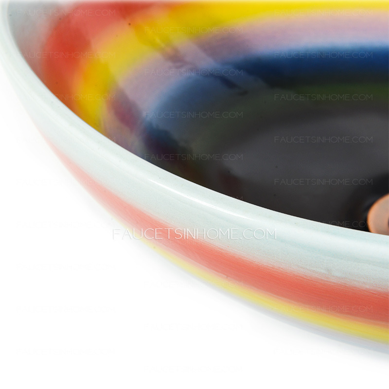 Rainbow Porcelain Bathroom Vessel Sinks Single Bowl