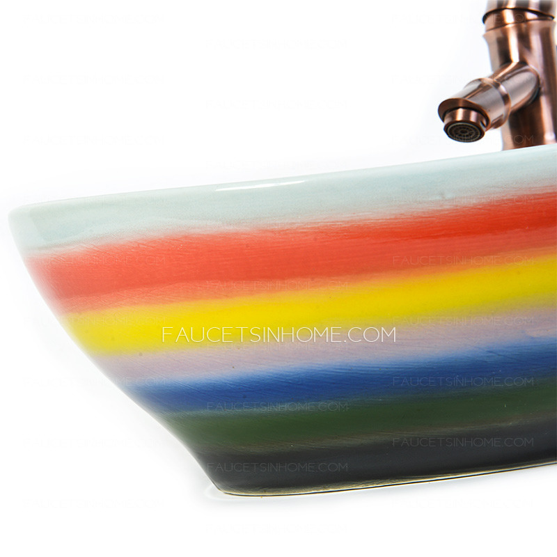Rainbow Porcelain Bathroom Vessel Sinks Single Bowl