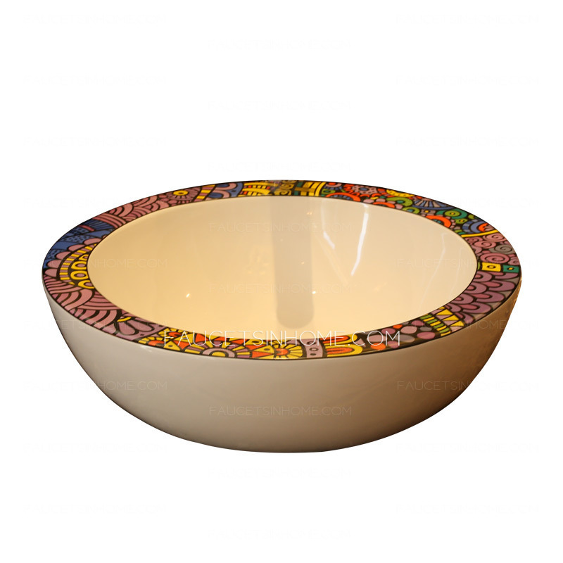 Artistic Round Ceramic Bathroom Sinks Pattern Single Bowl