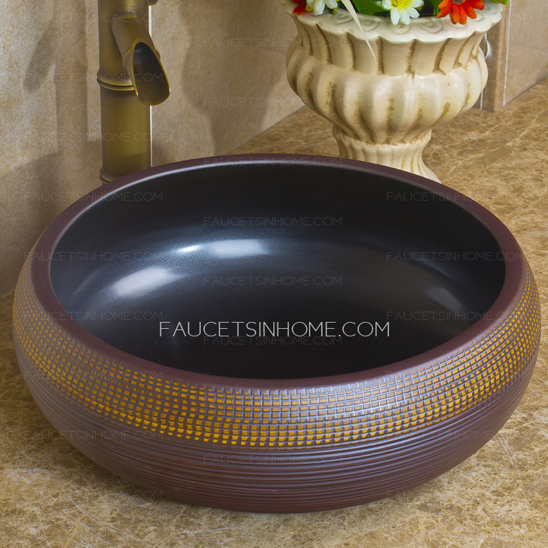 Vintage Round Ceramic Vessel Sinks Chinese Style Single Bowl