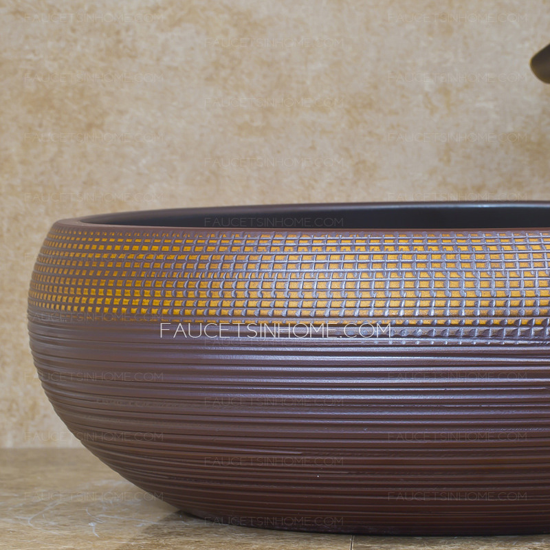 Vintage Round Ceramic Vessel Sinks Chinese Style Single Bowl