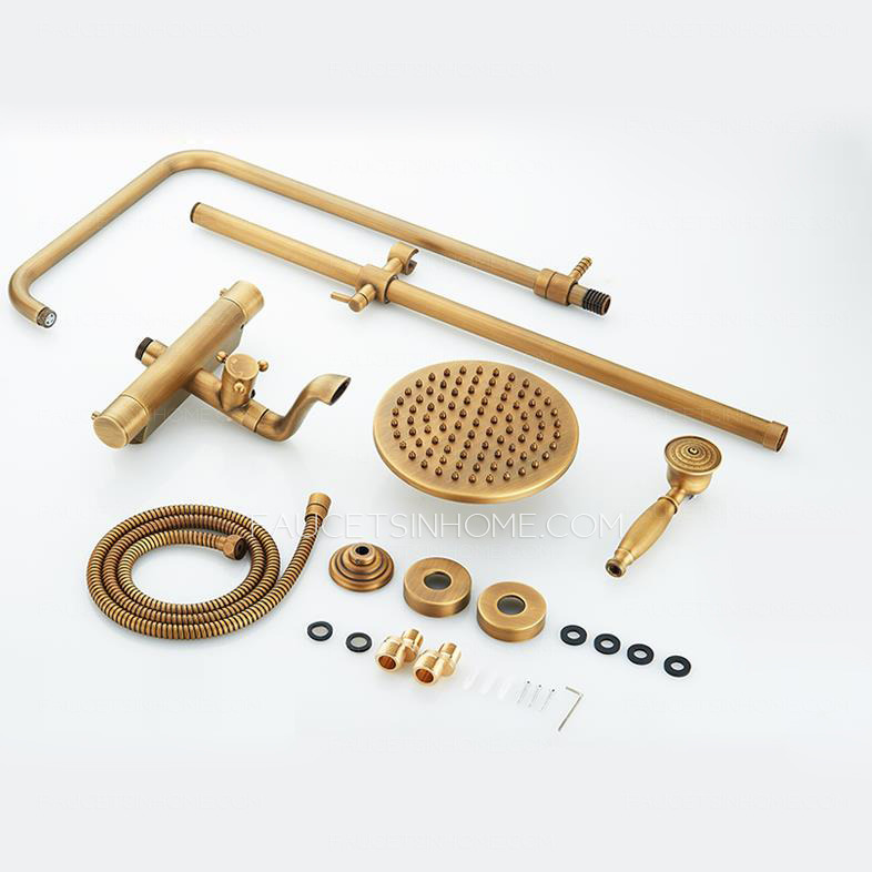 Antique Brushed Brass Wall Mount Thermostatic Exposed Outdoor Shower Sets