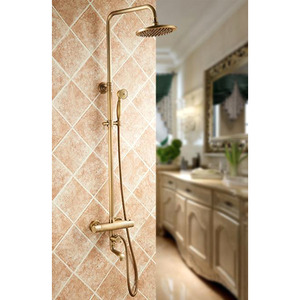 Antique Brushed Brass Wall Mount Thermostatic Exposed Outdoor Shower Sets