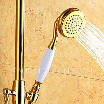 Luxury Polished Brass Thermostatic Exposed Shower Faucet Sets Wall Mount