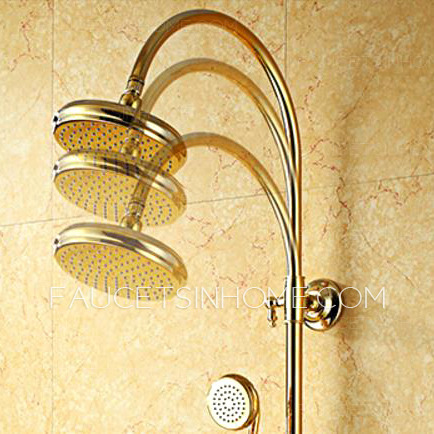 Luxury Polished Brass Thermostatic Exposed Shower Faucet Sets Wall Mount