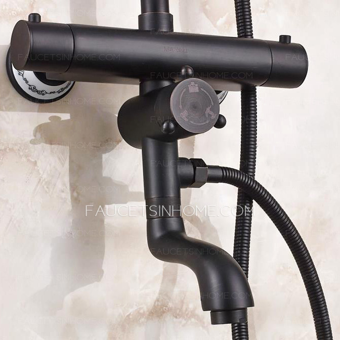 Vintage Oil-Rubbed Bronze Brass Thermostatic Exposed Outdoor Shower Faucet Sets 