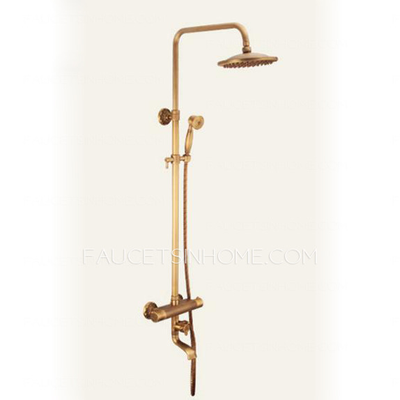 Antique Brushed Brass Thermostatic Exposed Outdoor Shower Faucet Sets