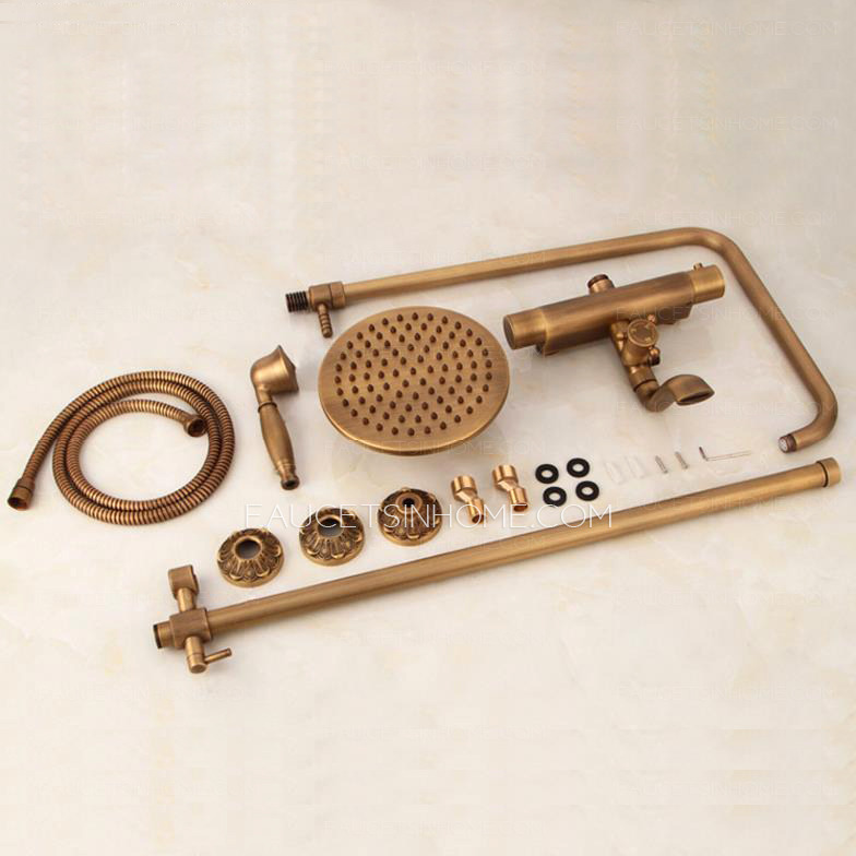 Antique Brushed Brass Thermostatic Exposed Outdoor Shower Faucet Sets