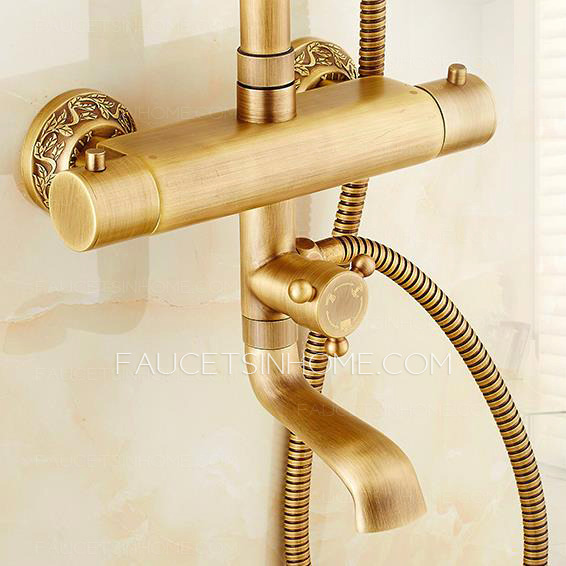 Antique Copper Brushed Exposed Outdoor Shower Faucets Thermostatic