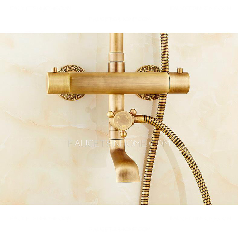 Antique Copper Brushed Exposed Outdoor Shower Faucets Thermostatic