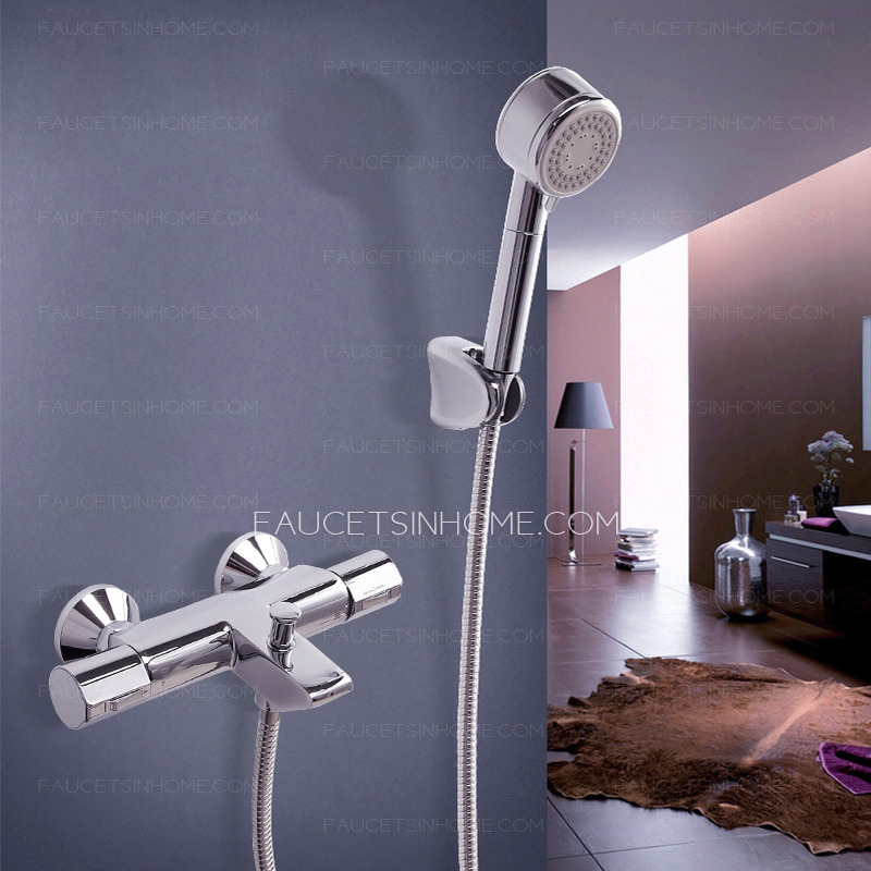 Modern Chrome Brass Wall Mount Thermostatic Exposed Shower Faucets