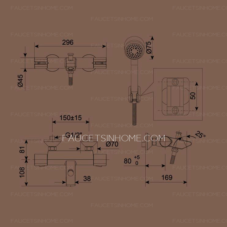 Modern Chrome Brass Wall Mount Thermostatic Exposed Shower Faucets