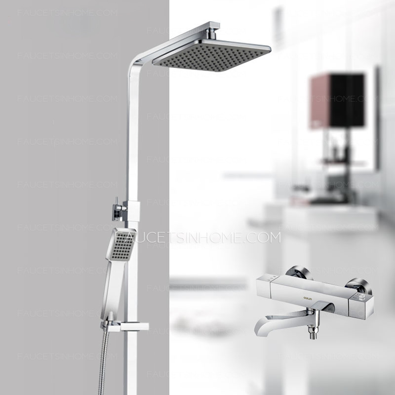 Thermostatic Chrome Brass Exposed Outdoor Shower Faucets Square 