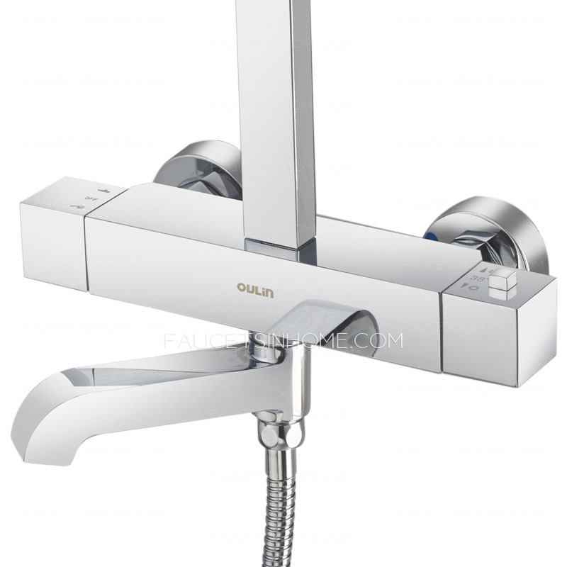 Thermostatic Chrome Brass Exposed Outdoor Shower Faucets Square 