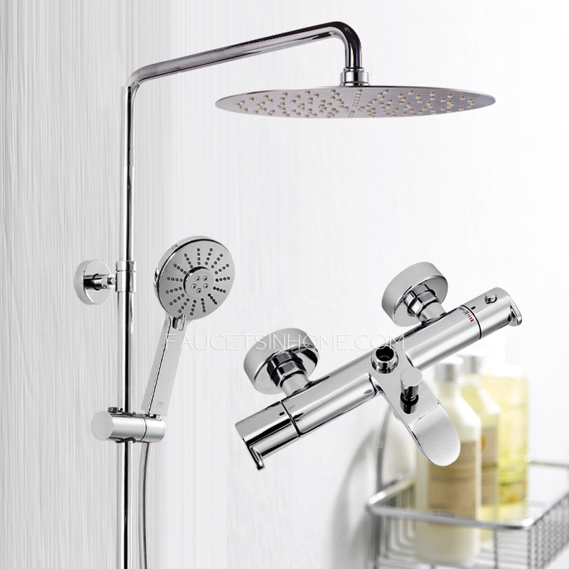 Modern Thermostatic Exposed Outdoor Shower Slim Chrome Brass