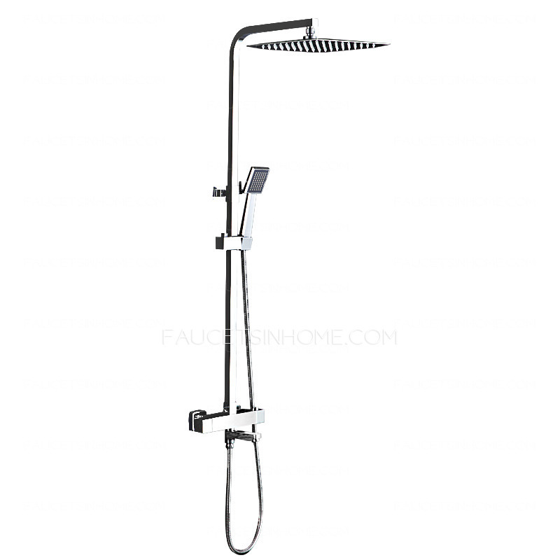Chrome Slim Square Thermostatic Exposed Outdoor Shower Faucet