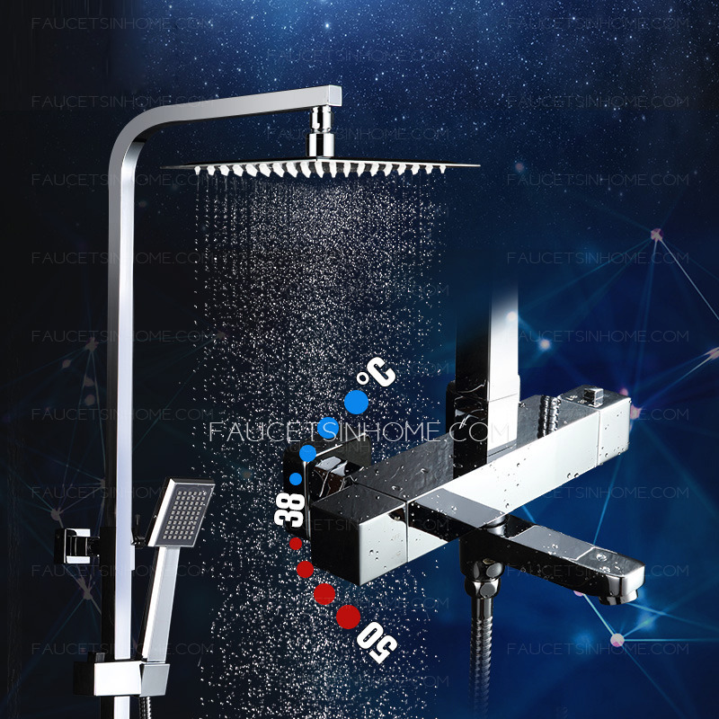 Chrome Slim Square Thermostatic Exposed Outdoor Shower Faucet