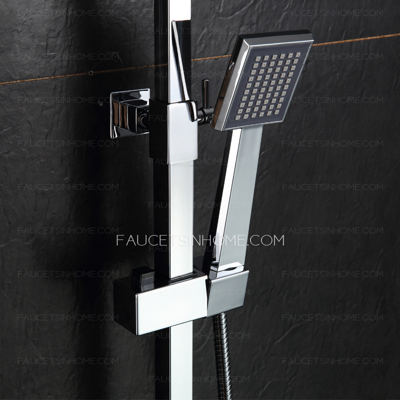 Chrome Slim Square Thermostatic Exposed Outdoor Shower Faucet