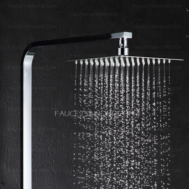 Chrome Slim Square Thermostatic Exposed Outdoor Shower Faucet